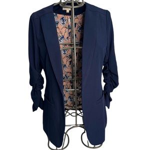 Skies Are Blue Navy & Pink Blush Floral Ruched Blazer Jacket Size Small NWOT